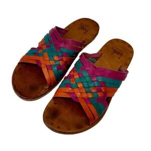 Anthropologie BEEK Rainbow Swallow Slides Leather Sandal Size 7